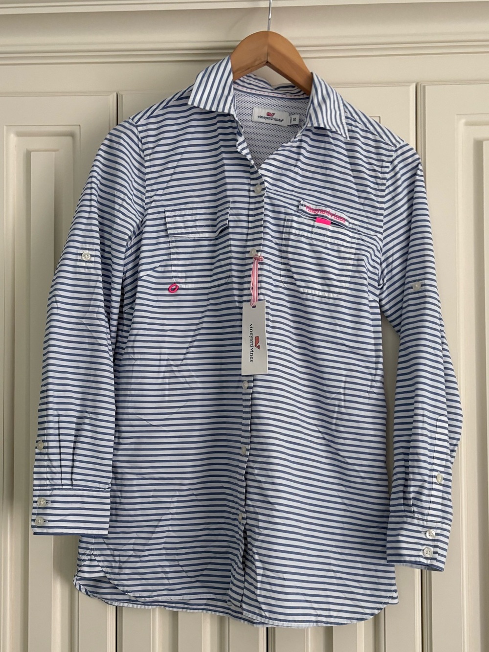Vineyard Vines Blue White Ocean Reef Marigot Stripe Fishing Shirt Button 00 NWT